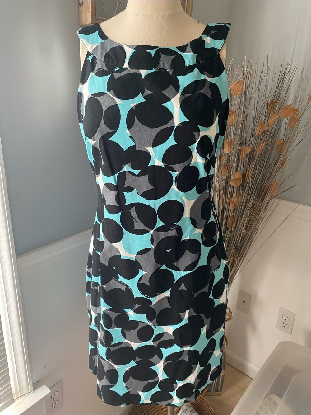 Teal & Black Geometric Abstract Bubbles Sleeveless Dress - Sz 8